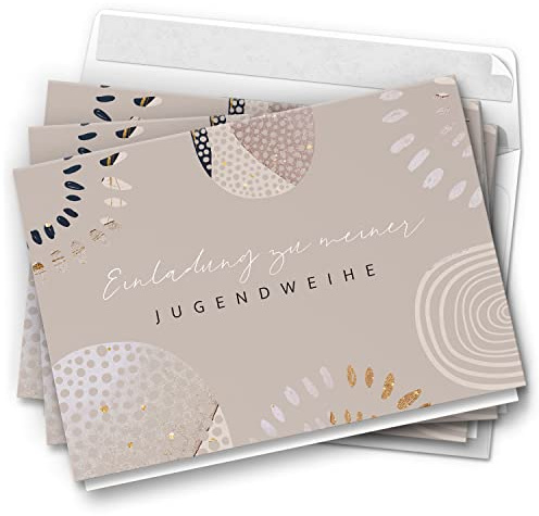 10 moderne Jugendweihe Einladungskarten - Motiv Powder Geometric Style - Design Klappkarten Einladung Karten mit Umschlag