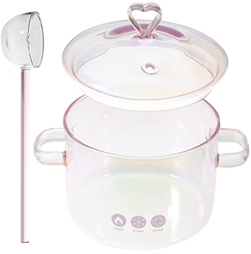 YARNOW Suppentopf Suppentasse Glas Topf Kochtopf mit Deckel Löffel Doppelgriff 1500ml Glastopf zum Kochen Glasschüssel Salatschale Hitzebeständige Induktion Glaspfanne Nudeltopf