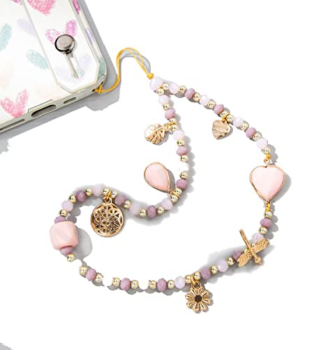IERCZA Cordón de teléfono móvil,colgante de bolsa de cordón,cadena colgante de caja de teléfono móvil anti-perdida de cristal rosa,accesorios de decoración de teléfono móvil,correa de muñeca,llavero