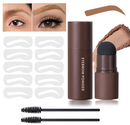 Fashion Base Eyebrow Stencil Kit - Eyebrow Stamp Stencil Kit - 3 in 1 Hairline Shadow Powder with 10 Styles Reusable Eyebrow Stencils, 2 Eyebrow Pen Brushes (Light Brown), 38 g (Pack of 1)