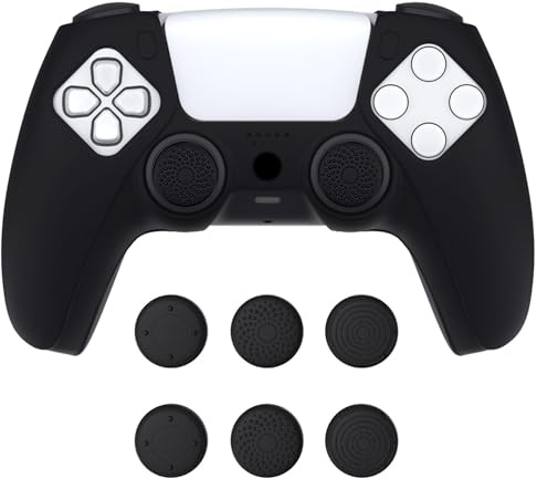 PlayVital Silikon Hülle für ps5, Dockable Schutzhülle mit Joystick-Kappen | Anti-Rutsch Case Skin, ergonomische Griffe, weiches Gummi, ladestationskompatibel, Pure Series,Schwarz