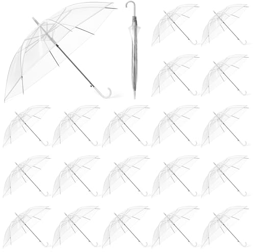 Hestya 20 Pack 37.4 Inch Clear Umbrella Wedding Transparent Dome See Through Umbrella Windproof White Handle Semi-automatic for Ladies Mens Bride Bridesmaid Groom Party