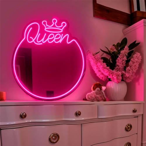 Ulalaza Espejo acrílico de neón LED con Forma de corazón/Gato/Letra/Espejo de Bruja Ondulado decoración de Pared gótica romántico Lindo para Dormitorio hogar Estudio Dormitorio decoración de Boda
