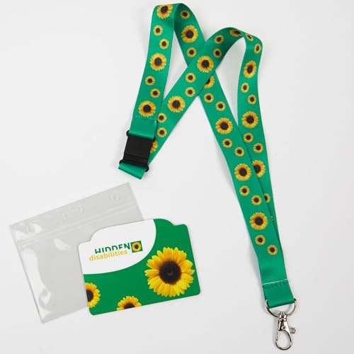 Official Hidden Disabilities Sunflower Lanyard with ID Card | 1 Set of Hidden Disability Sunflower Lanyard with ID Holder Breakaway & Awareness Card