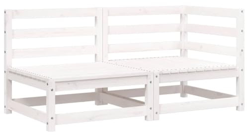 vidaXL Gartensofa 2-Sitzer, Modular Sofa mit Rückenlehne, Gartensessel mit Lattenrost, Relaxsessel Lounge Sessel Gartenmöbel, Weiß Massivholz Kiefer
