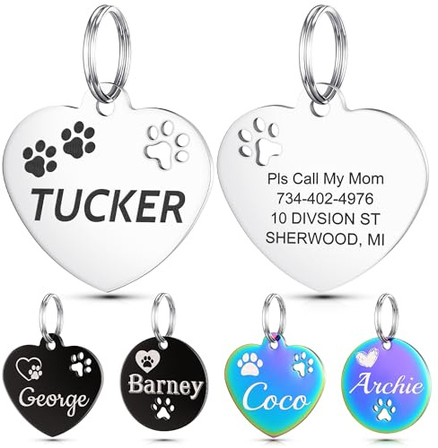 YEHANTI Hundemarke mit Gravur - Hundemarke Personalisiert mit Name, Telefonnummer und Adresse, Edelstahl Herz Namensschild für Halsband, Anhänger Marke für Hunde, Katzen und Welpen (Silber, Klein)