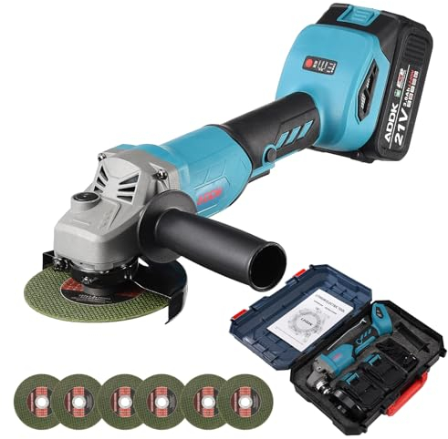 ADWOLT Akku-Winkelschleifer 20V Brushless Kabelloser Winkelschleifer Scheiben-Ø: 125 mm,2 Lithium Lonen-Akku,12 Schleifscheiben