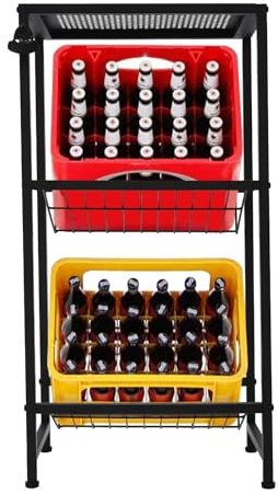 TaNeHaKi Getränkekistenregal 3 Etagen Regal für Getränkekisten Bierkistenregal Getränkeregal Kisten mit Flaschenöffner Regal für Getränkekisten und Flaschen Wasserkistenregal (50 * 33 * 98cm)