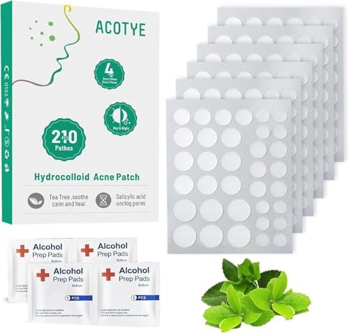 ACOTYE Pimple Patches Spot Patches Salicylic Acid, Tea Tree Oil, for Large Zit Breakouts, Hydrocolloid Patches for Face, Chin or Back (S, count, 210)