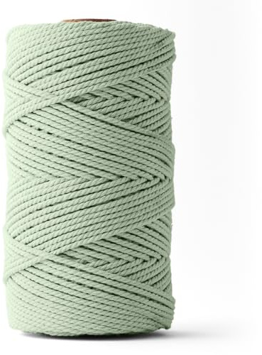 LEDENT Cuerda de Macramé (3mm, 120M, Eucalipto) – Cuerda torcida de algodón 100% Reciclado para Manualidades – Hilo Grueso para proyectos creativos