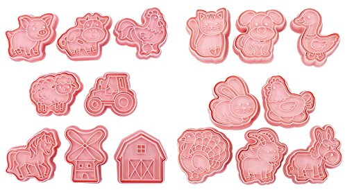 antianzhizhuang 16 stampi in plastica per biscotti a forma di animali della fattoria, formine per biscotti fai da te, fondente, torte, pasticceria, pasticceria, biscotti, per cottura in plastica