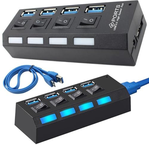 PARENCE.- Hub USB 4 Puertos - SuperSpeed USB 3.0, Universale, Indicateur LED - 10,5x3,5x2,1cm