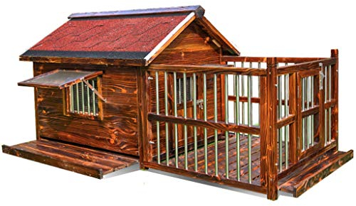 WYRMB Zwinger Hundehütte für draußen, aus Holz, wasserdicht, großer Hundekäfig mit Zaun, leicht zu reinigen, Geschenk (braun, 105 x 77 x 87 cm)