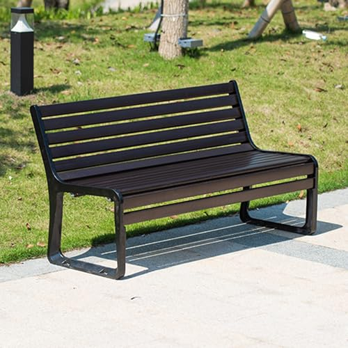 LUVEQLSIT Gartenbank im Freien Holzbank mit Stahl Wetterfest Holzbank, Aluminium Metall Rahmen Patio Park Sitzbank, Sitzauflagen für Terrasse, Park, Rasen, Hof (Color : Nero, Size : 150cm/59in)