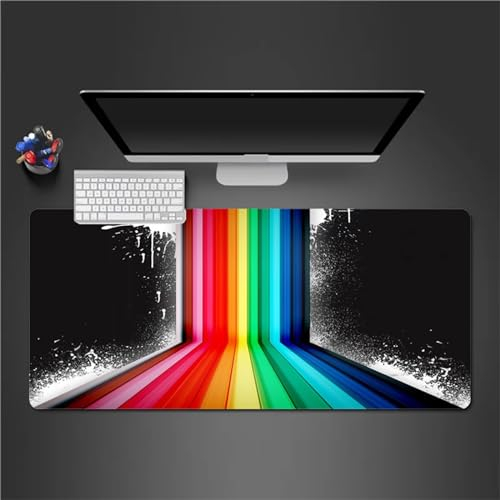Mauspad Groß Gaming Regenbogen Mousepad XXL 600x300x2mm rutschfeste Schreibtischunterlage Gaming Tastatur Matte Abwaschbar für PC Zuhause Büro