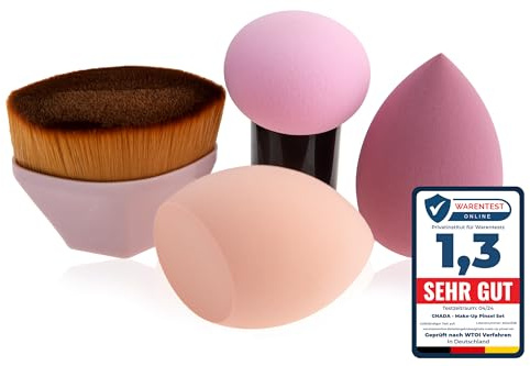 GHADA Make‑up Pinsel & Schwamm Set – Rosa Pastell weicher Foundation‑Pinsel + 3 latexfreie Blender sanft zur Haut, vegane Borsten | für Foundation, Concealer & BB/CC hübsche Geschenkidee für Frauen
