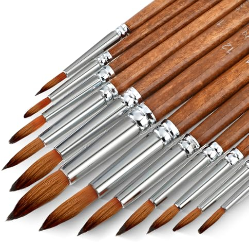 Piriuuo 12 Stück Aquarellpinsel Set, Pinsel Set Malen Acryl Aquarell Modellbau Nylon Pinsel Runde Spitze Pinsel-Set Aquarellpinsel Pinselset Acrylfarben Paint Brush für Künstler, Erwachsene und Kinder