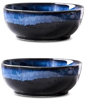 ZHANGMIN Lot de 2 saladiers en céramique de style japonais pour ramen, soupe, fruits, collations, lave-vaisselle, micro-ondes (diamètre 14,5 cm) - 400 ml/800 ml/1400 ml