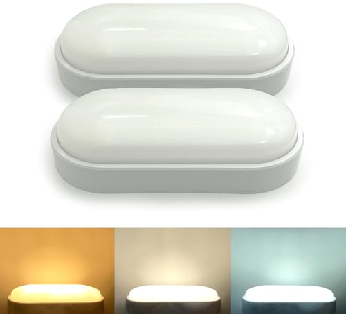 YJY LIGHT LED Kellerleuchte 14W 1600LM 3000K-6000K IP54 Feuchtraum 2 Stück | 14W 1600LM, CCT 3000K/4000K/6000K, IP54 Wasserfest, 210x105x48mm, 10-15m², 85% Energieersparnis, 2er-Set