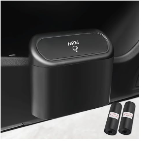 GTLM Poubelle de Voiture Universelle + 2PCS Sac, Rangement Intérieur Avec Couvercle, Accessoire Auto (Noir)