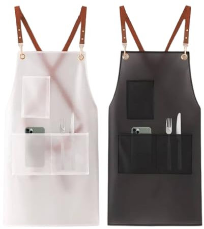 2 Stück Schürze Wasserdicht Transparent Koch Schürze Mit Taschen Verstellbarem Küchen Schürze Für Catering, Kochen, Gartenarbeit, Reinigung B,One Size