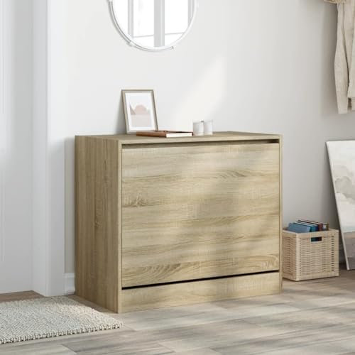 Natulvd Kurzer Schuhschrank für kleinen Raum, moderner Schuhschrank, breites Schuhregal, Schuhaufbewahrung für 6-8 Paar Schuhe, Schuhschrank für Wohnzimmer & Flur, 80x42x69cm (Braun)