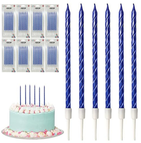 Festa Centro (Blu) 48 Pezzi Spirale Candeline di Compleanno Metalliche e Feste per Anniversario, Nozze, Candele Decorazioni Torte Compleanno