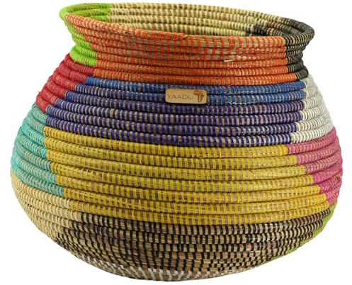 Übertopf geflochten 40 cm groß als Pflanzenkorb oder Aufbewahrungskorb | Savannengras & recycelter Kunststoff, Handgeflochten, Afrikanischer Korb, Regalkorb, Spielzeugkorb, Boho-Stil