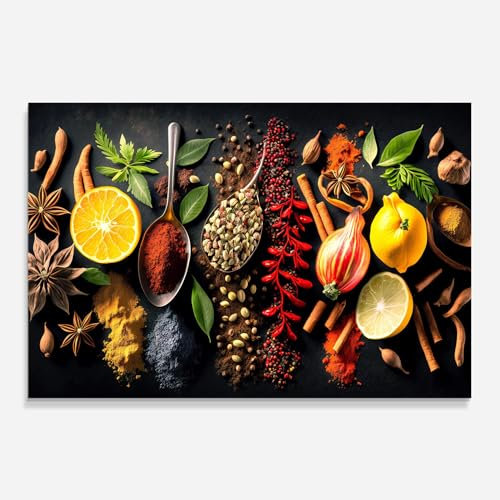 ARTHUB® Crédence de Cuisine en Verre 60x80 cm, Closeup Pices | Protection Contre Les éclaboussures, Revêtement Mural en Carreaux, Plaque en Verre, Verre trempé, Aliments, Épices