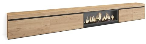 Skraut Home | Meuble TV | Banc Télé | Grand Espace de Rangement | 368x45x35 | Cheminée électrique XXL | Style Moderne | Chêne