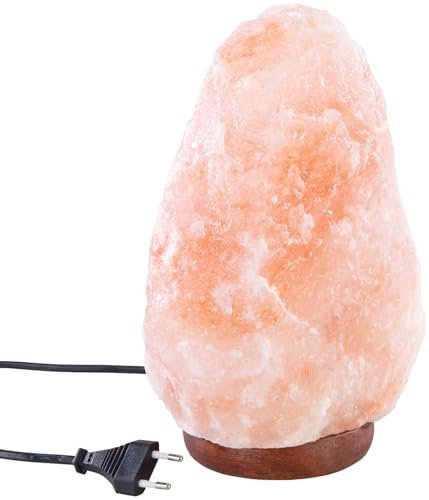 Lunartec Salzsteinlampe: Große Salzkristall-Lampe mit Echtholzständer, LED-Leuchtmittel, 5-7 kg (Salzsteinlampe groß, Salzlampe groß, Wohnzimmerleuchten)