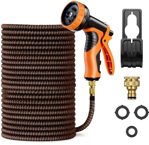 VonHaus Expandable Garden Hose – 100FT Flexible Hose Pipe with 10-Pattern Spray Nozzle & 1/2 and 3/4 Brass Fittings – 4-Layer Latex Kink Free Design Wall Mounted Heavy Duty Retractable Water Hose