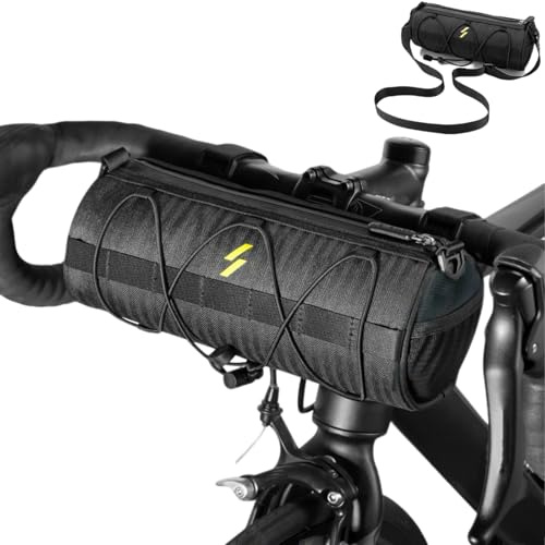 Bolsa Manillar para Bicicleta, 2,4L Mochila de Bicicleta Multifuncional, Bolsa Delantera Manubrio Impermeable con Correa Hombro, Mochila Gravel para Bici de Montaña, Bici de Carretera, Negro, 1 Pieza