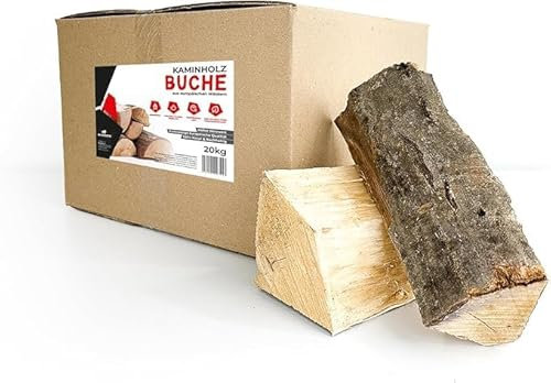RHINOROCK® 20 kg Premium Brennholz Buche – Ofenfertiges Kaminholz & Feuerholz | Kammergetrocknet < 9 % | Hartholz 25 cm (±5 cm) | Lange Glut, Raucharm, Nachhaltig & Plastikfrei