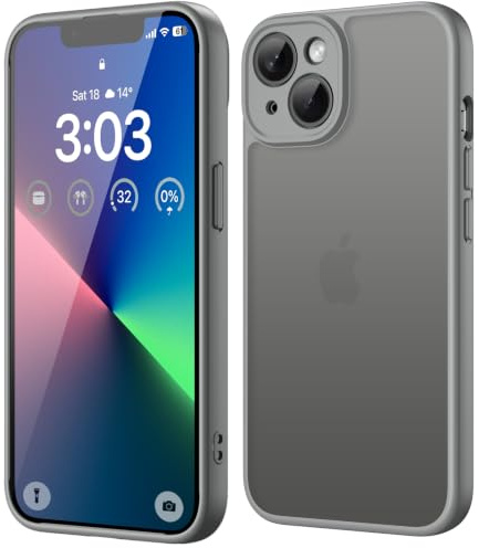 ORDA für iPhone 13 Hülle, Vollständiger Kameraschutz Stoßfest, Grau | Matt Handyhülle für iPhone 13, Kratzfest Transluzente Rückseite Schutzhülle, Anti-Fingerabdruck Case