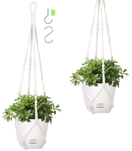 QCQHDU 14.5cm 2 Pcs Self Watering Hanging Plant Pot,Clear Plastic Flower Pots With Holes Indoor fo Outdoor,Macrame Hanger Planters & Baskets,With Hanging Hook and Water-Absorbing Wick