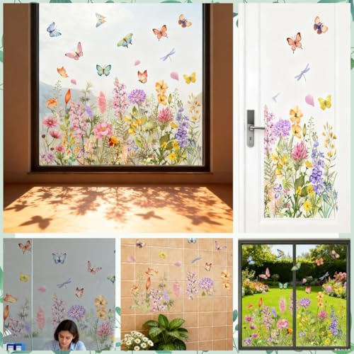 Tivleed Christmas Window Stickers,Stickers for Glass with Floral Butterfly Design - PVC Static Cling Film (11.8 x 23.6) Waterproof Reusable Double-Sided Decals for Home Window & Door Decor