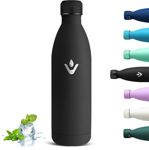 Grsta Botella Agua Acero Inoxidable, Botella Termica 1 litro, Reutilizable Termo Sin BPA, Cantimplora Termica a Prueba de Fugas, Mantiene 24H Frio/12H Calor, Botella Agua Gimnasio para Yoga, Hogar