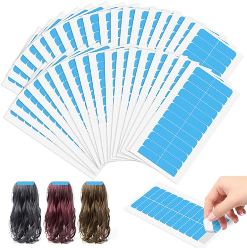 420 extensiones de cinta adhesiva, 4 x 0,8 cm, doble cara, cinta adhesiva, transparente, resistente al agua, cinta de repuesto para extensiones de pelo humano (azul)