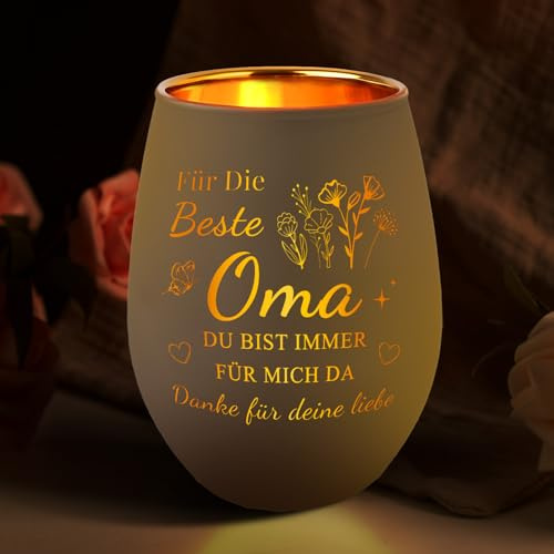 Geschenke für Oma,Windlicht Glas mit Gravur für Oma, Geschenk Teelichthalter mit Gravur, Herzerwärmende Geschenke zum Muttertag für Geburtstag Weihnachten
