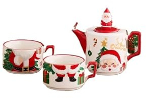 Set Con Teiera Set Di Teiere Set Da Tè Placcato In Oro Con Una Pentola E Due Tazze, Teiera In Ceramica Natalizia Set Da Tè Portatile(Type-D)