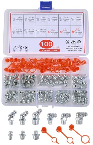 Xibao Ingrassatori Testine,100PCS Ingrassatori Testine M6 M8 M10 in Dritto e Angolato 45° 90°,Raccordo per Ingrassatore in Metallo,Adatto alla Maggior Parte di Automobili,Motociclette,Camion
