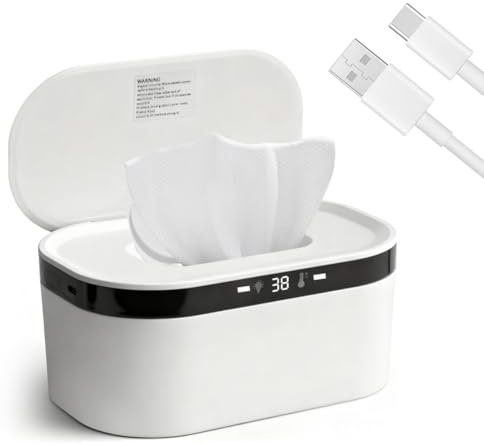 LOMUG våtservettvärmare, 3 värmeinställningar, snabbvärmande våtservettvärmare, USB-servettvärmare, LED-värmeenhet för våtservetter, värmelåda för våtservetter med inbyggd nattlampa
