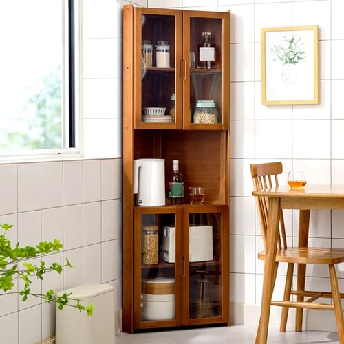 Eckvitrine Vertikales Weinregal Bambus Weinständer Starke Tragfähigkeit Weinregal für Küche Bar Restaurant Sammler Vitrine Braun Finish