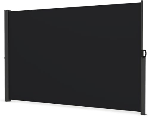 GOPLUS Toldo Lateral Retractil, Pantalla de Privacidad Exterior Extensible con Marco de Metal, Asa, Tela Impermeable, Separador de Ambientes Plegable para Balcón Jardín Terraza (300 x 180 cm)