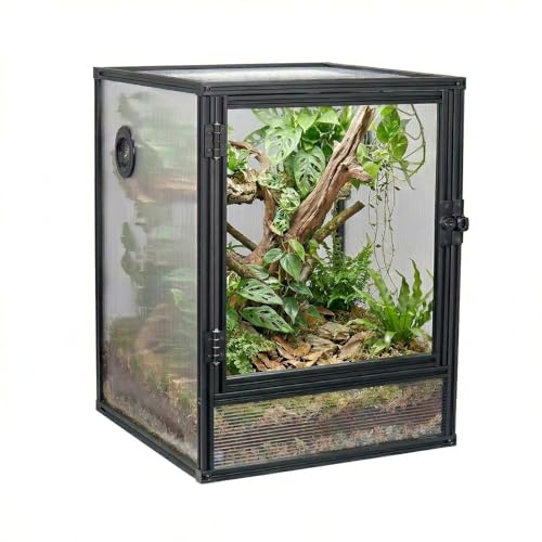 30 Gallon 18x18x24 Tall Terrarium, Aluminum Frame Gecko Tank with Hollow Polycarbonate Side Panels, Mesh Top, Locking Door for Crested Gecko Chameleon