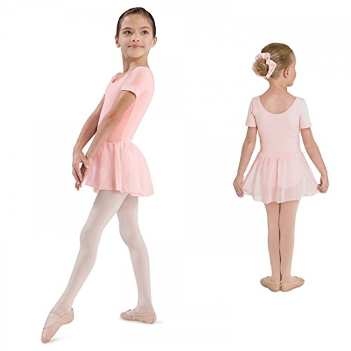 Kinder Ballettanzug aus Baumwolle, ROSA, Kurzarm, mit langem Voile-Röckchen