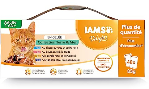 IAMS Delights Land & Sea Collection, Nassfutter für Katzen in Gelee, 48 x 85 g