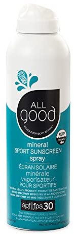 All Good Sport Sunscreen Spray - UVA/UVB Broad Spectrum SPF 30 - Water Resistant, Coral Reef Friendly - Zinc, Calendula, Aloe (6 oz)