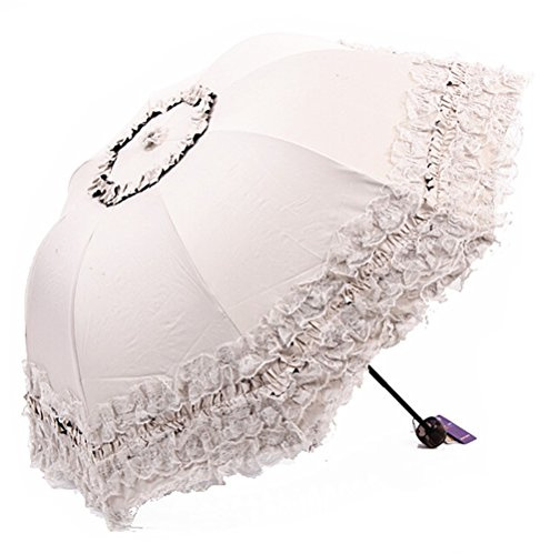 Maibar parasoll damer UV parasoll paraplyer för kvinnor hopfällbart parasoll vattentätt UV-paraply för solskydd blomma magi lätt 8 ben paraply, Z-vit, 97CM
